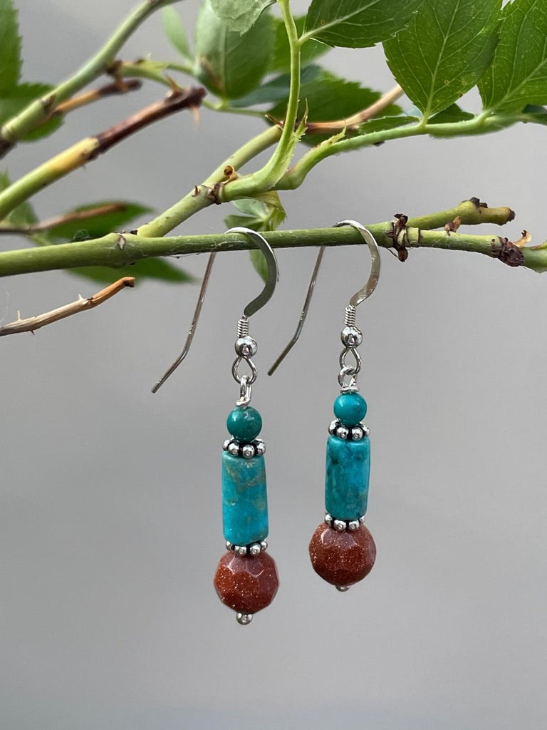 Turquoise, Sunstone and Sterling Silver 925.