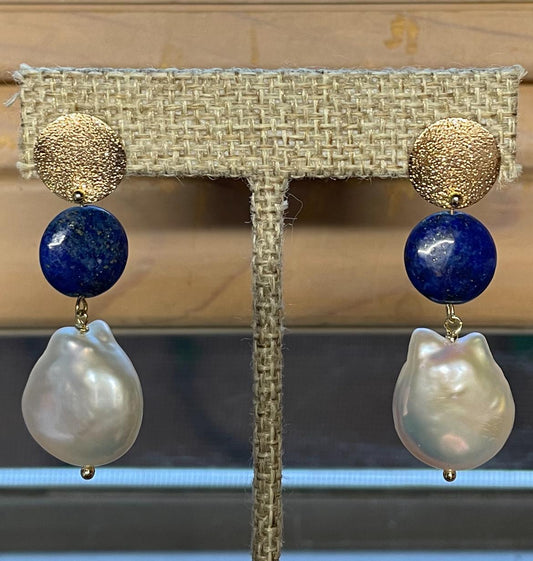 Baroque Freshwater Pearls and Lapis Lazuli.