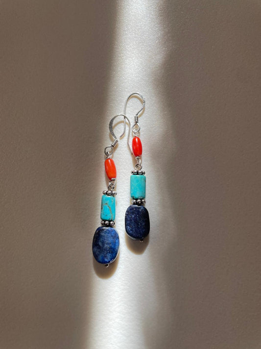 Coral, Turquoise, Lapis Lazuli and Sterling Silver 925.