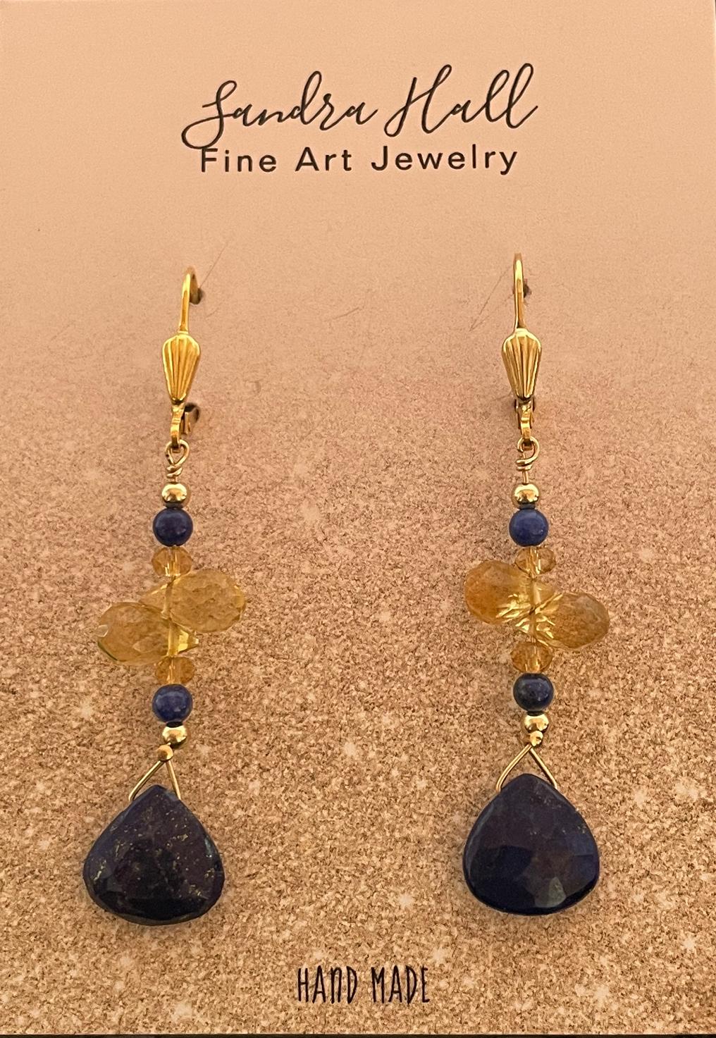 Lapis Lazuli Briolette, Citrine and Gold-Fill.